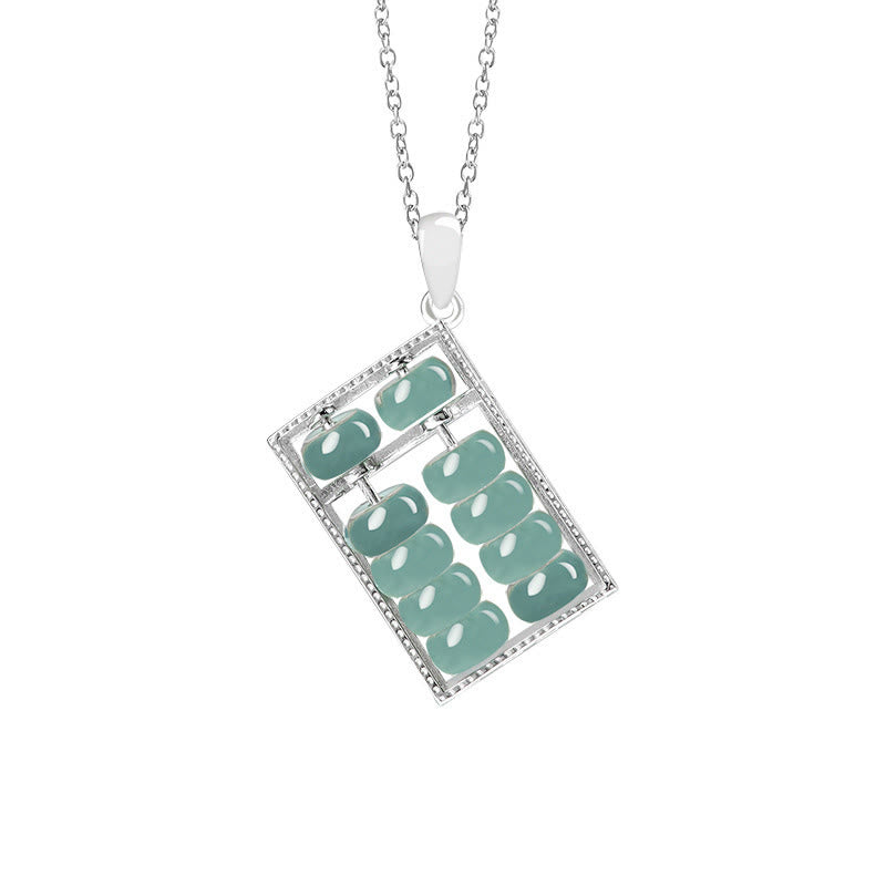 Unisex 925 Sterling Silver Jade Abacus Necklace Pendant