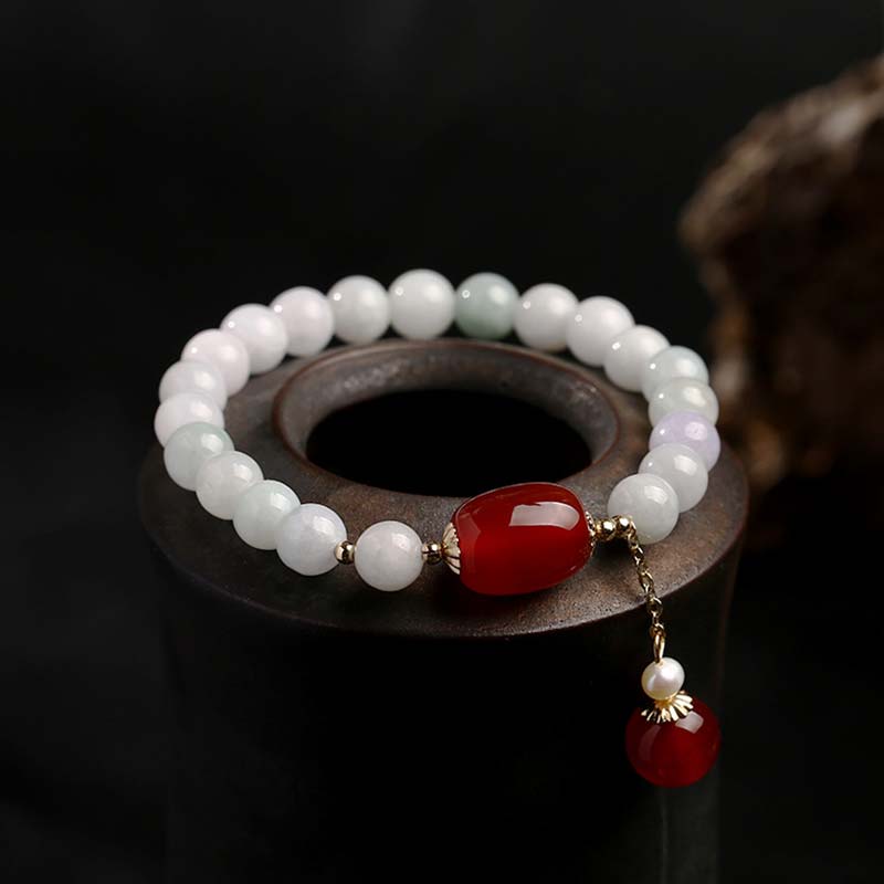 White Jade Protection Bracelet with Agate Beads 7.5mm