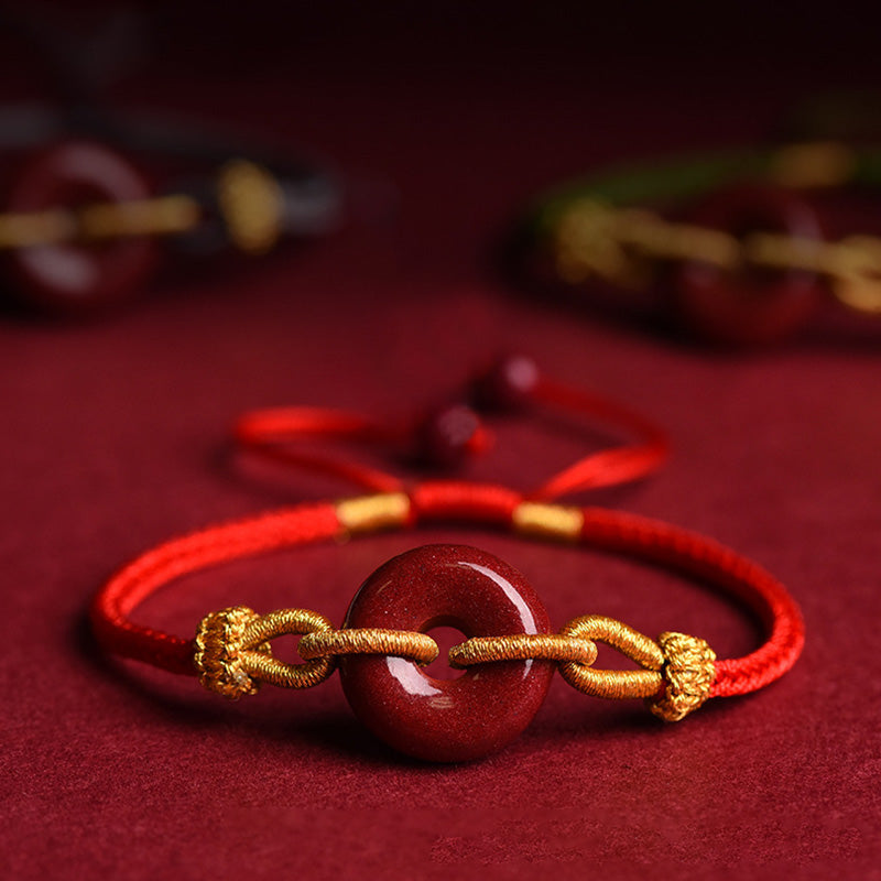 Cinnabar Peace Buckle Braided Rope Bracelet for Protection