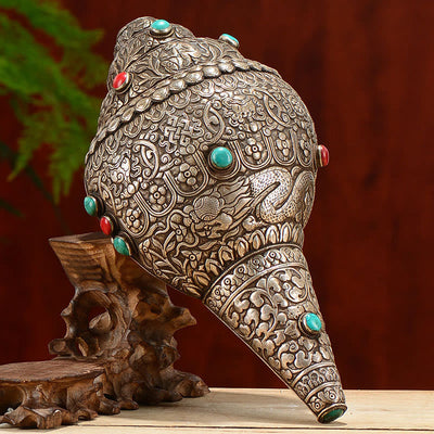 Natural Tibetan Shankha Conch Shell with Eight Auspicious Symbols | Zen Decor