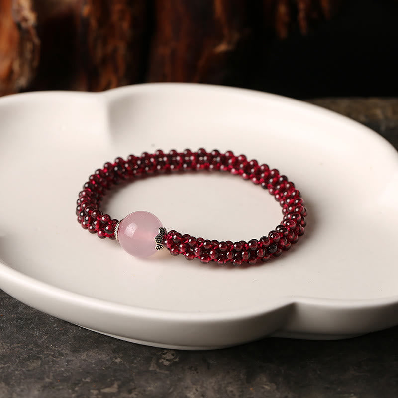 Garnet Protection Bracelet with Pink Crystal and Amazonite Beads