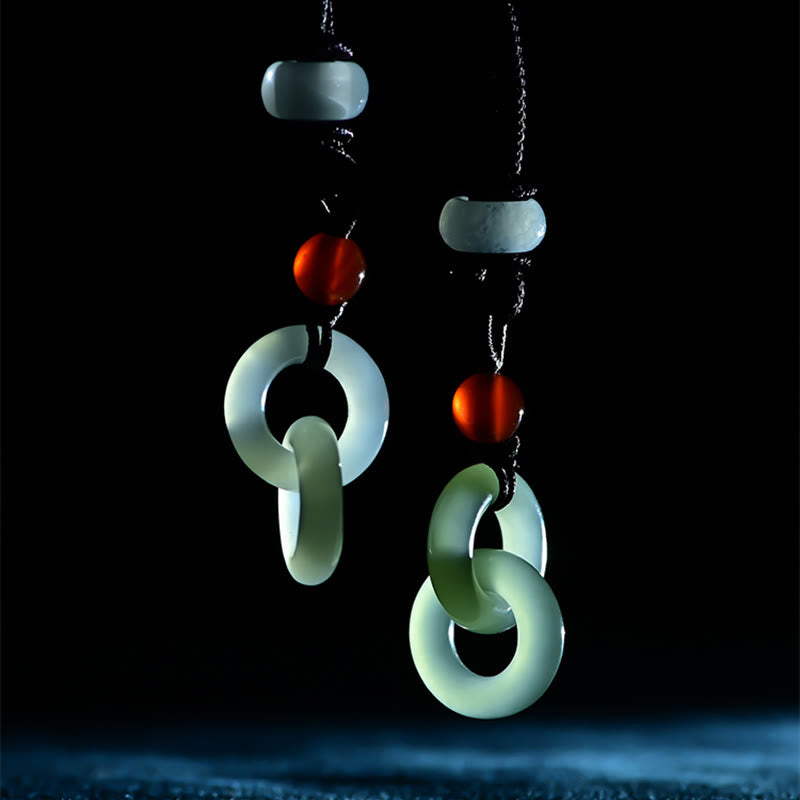 Double Peace Buckle Jade Necklace | Hetian Cyan & White Jade