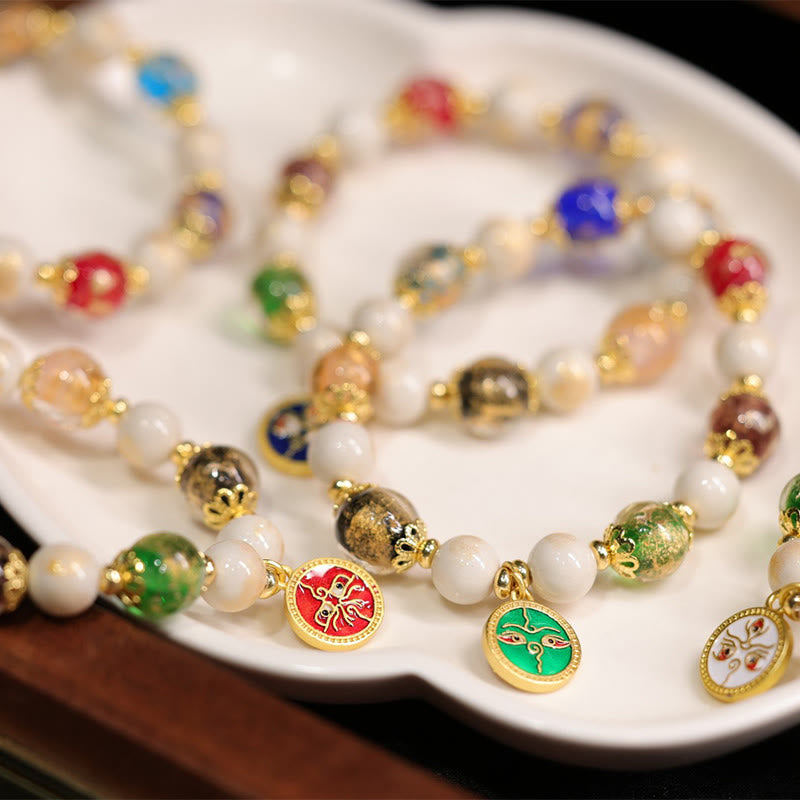 Tibetan Liuli Glass & Porcelain Charm Bracelet for Wealth