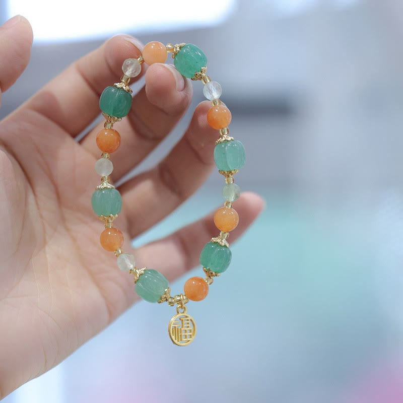 Golden Silk Jade Fu Charm Wealth Bracelet 14-16cm