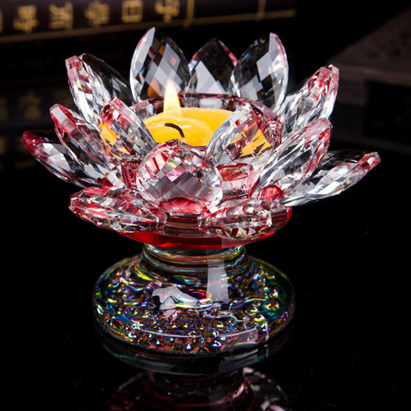 Citrine & White Crystal Tibetan Lotus Candlestick Ornament