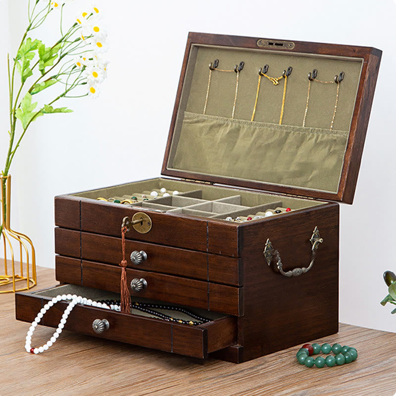 Four-Layer Solid Wood Jewelry Box with Velvet | Zen Decor