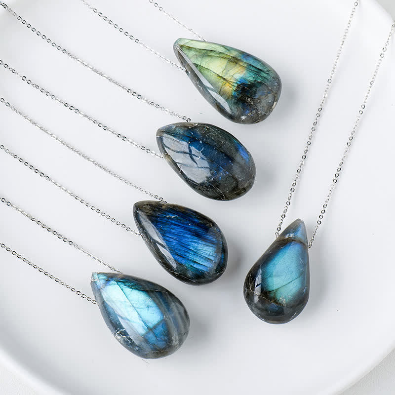 Labradorite Water Drop Support Healing Necklace Pendant 3cm