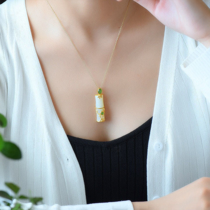 Unisex White Jade Cyan Jade Protection Necklace