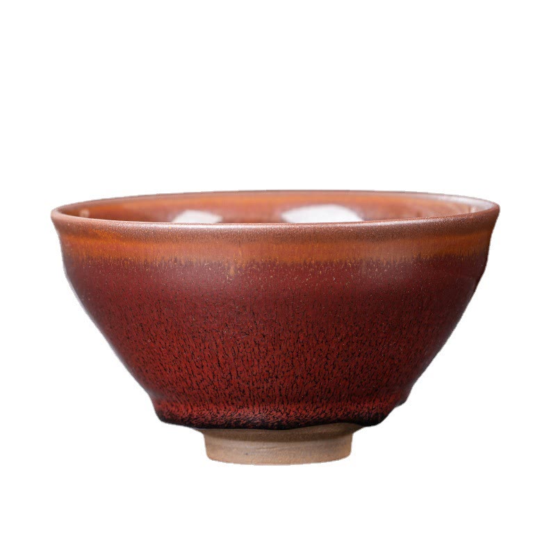 Vintage Red Brown Chinese Jianzhan Porcelain Teacup for Zen Decor