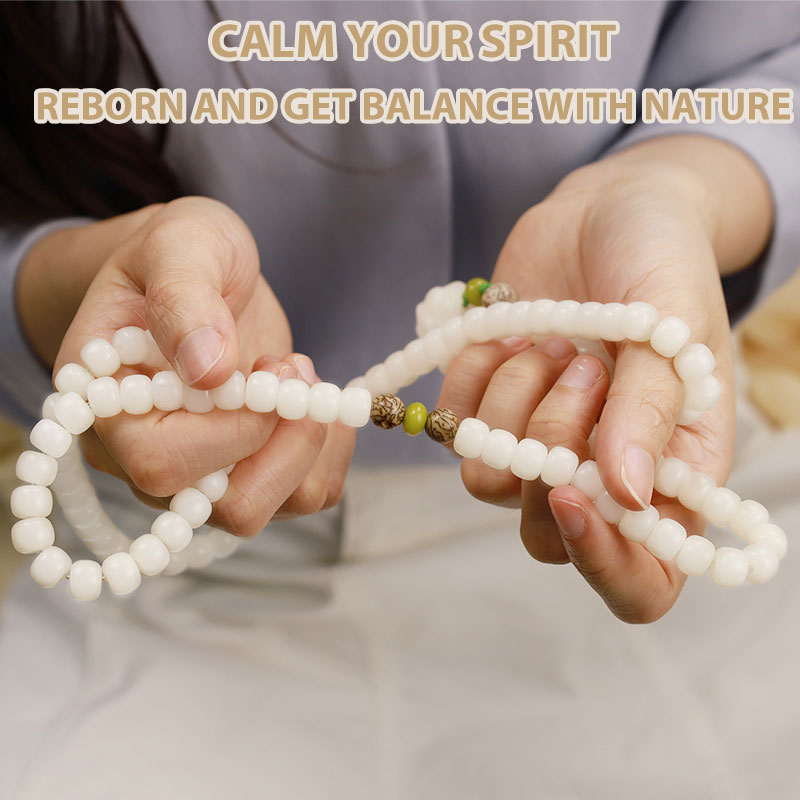 7x9mm White Jade Bodhi Lotus Mala Harmony Bracelet