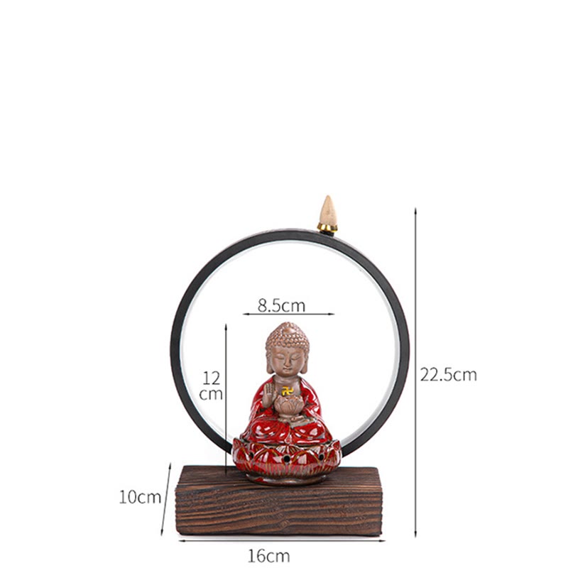 Buddha Lotus Backflow Ceramic Incense Burner with Light
