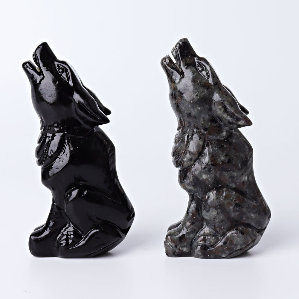 3.7 Inch Hand Carved Wolf Crystal | Yooperlite & Obsidian