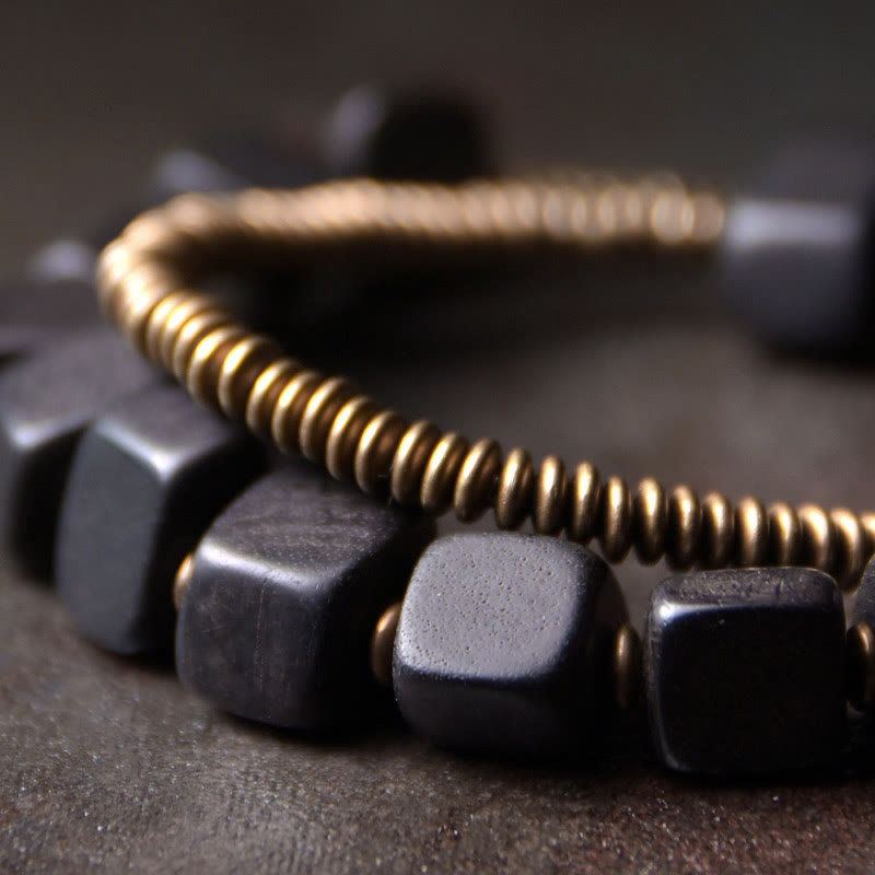 Ebony Wood Copper Peace Double Wrap Spiritual Bracelet