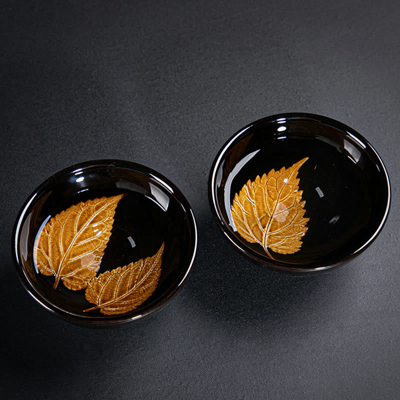 Gold Maple Leaf Jian Zhan Tenmoku Ceramic Teacup 120ml