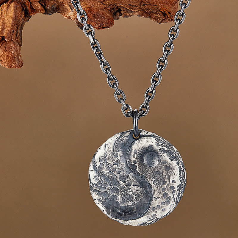 990 Sterling Silver Yin Yang Hammer Texture Harmony Necklace