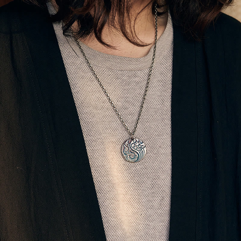 990 Sterling Silver Yin Yang Water and Fire Balance Necklace