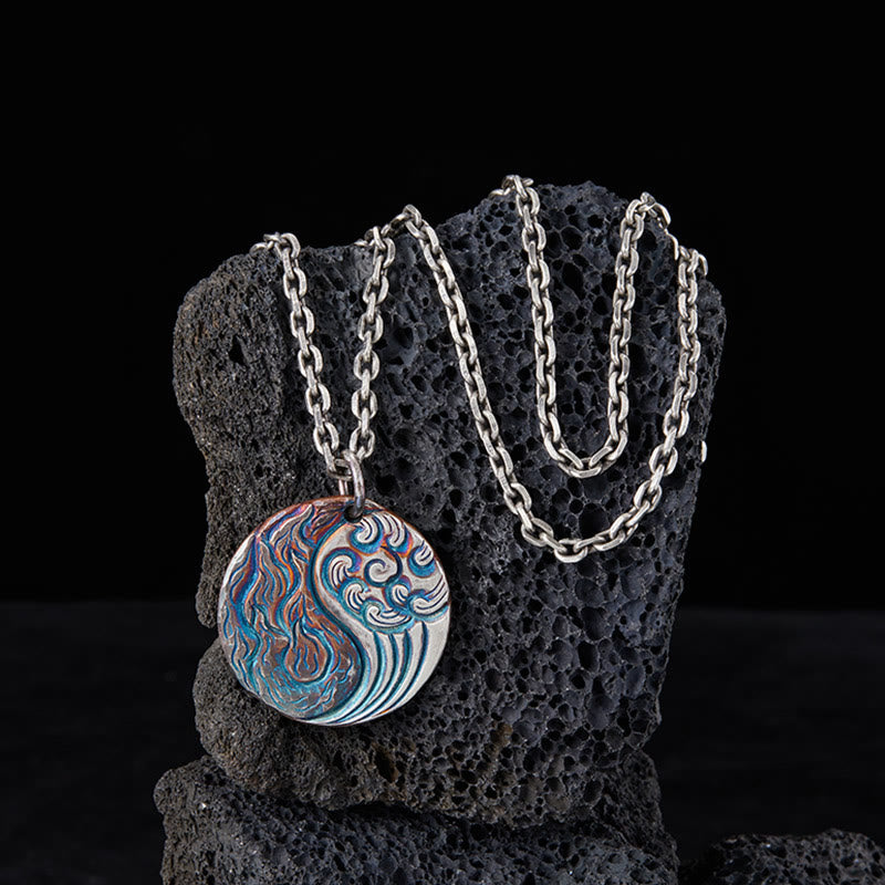 990 Sterling Silver Yin Yang Water and Fire Balance Necklace