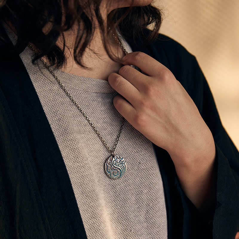 990 Sterling Silver Yin Yang Water and Fire Balance Necklace