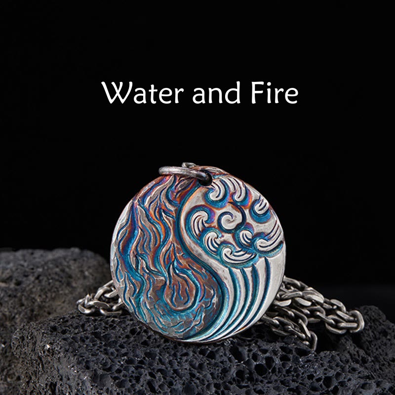 990 Sterling Silver Yin Yang Water and Fire Balance Necklace