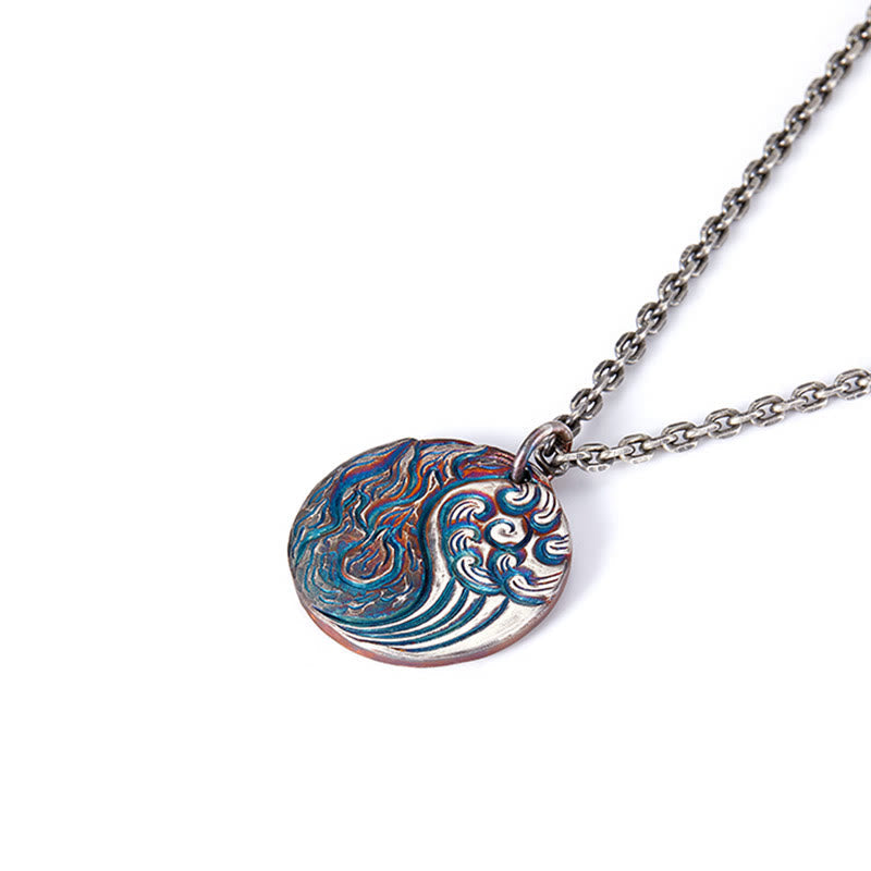 990 Sterling Silver Yin Yang Water and Fire Balance Necklace