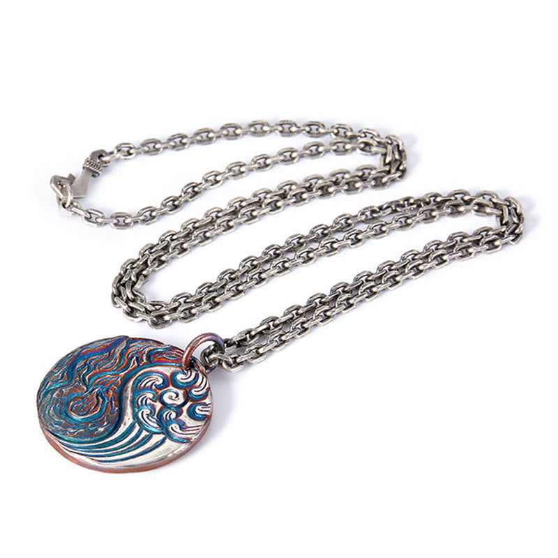 990 Sterling Silver Yin Yang Water and Fire Balance Necklace