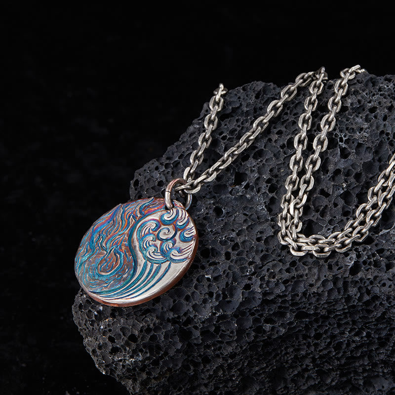 990 Sterling Silver Yin Yang Water and Fire Balance Necklace