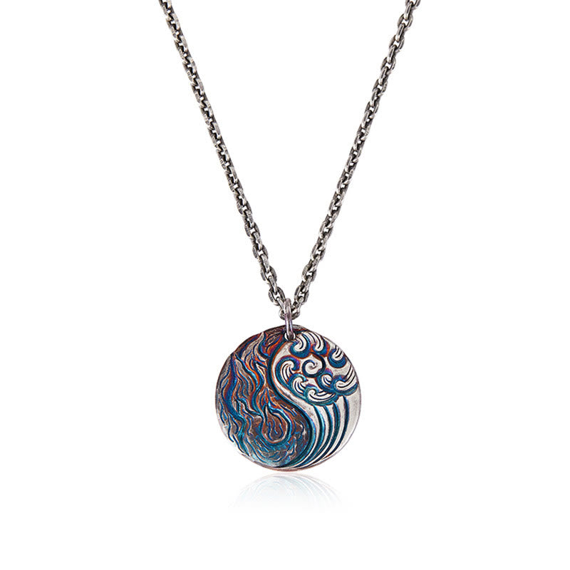 990 Sterling Silver Yin Yang Water and Fire Balance Necklace