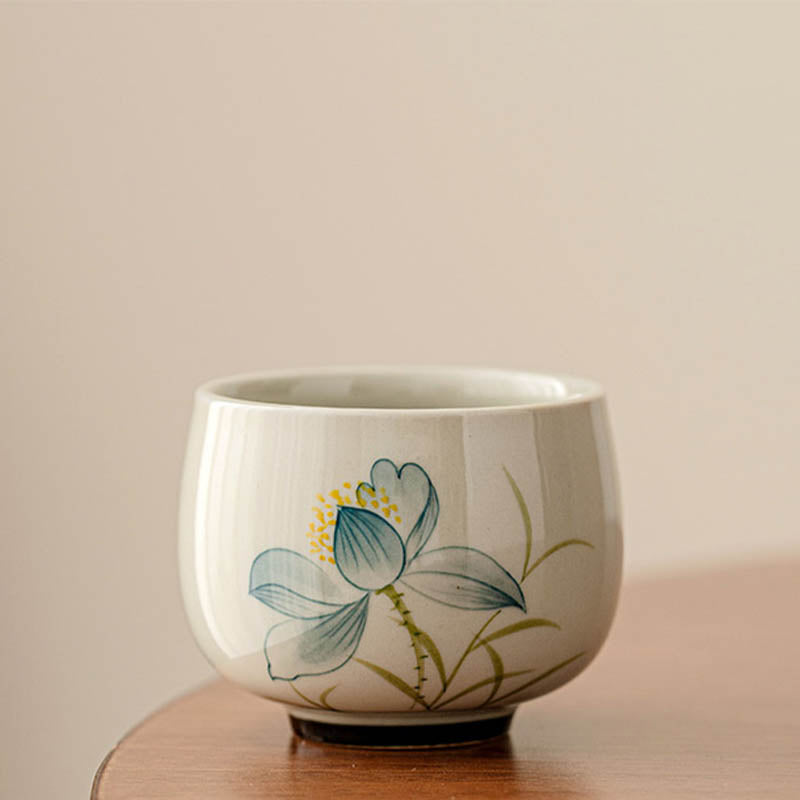 Hand Painted Lotus Ceramic Teacup 70ml | Kung Fu Tea