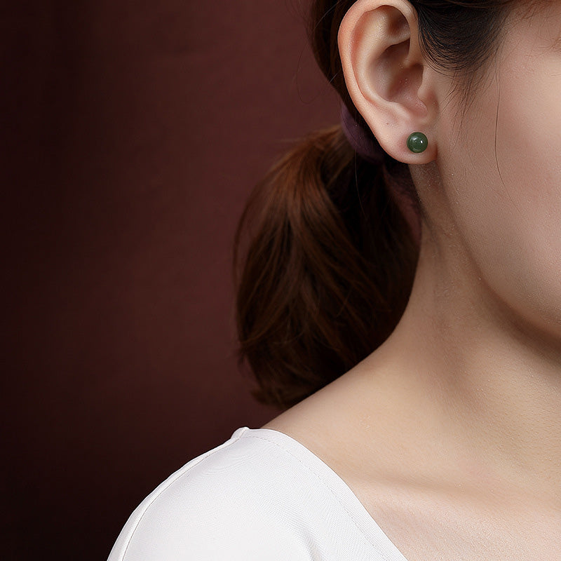 8mm Cyan Jade Sterling Silver Healing Stud Earrings