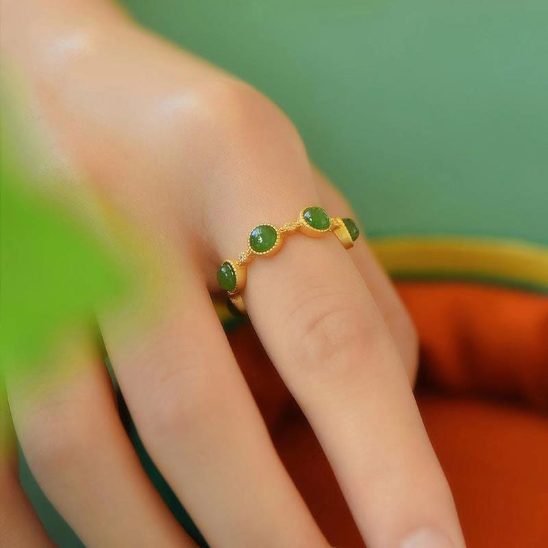 Adjustable Cyan Jade Healing Ring for Calm & Harmony
