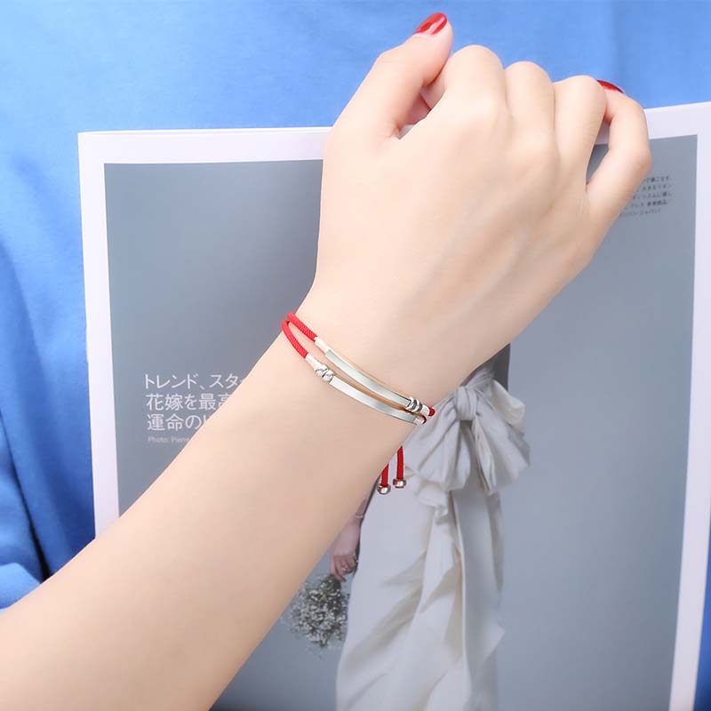 Sterling Silver Red String Layered Braid Bracelet for Luck & Protection