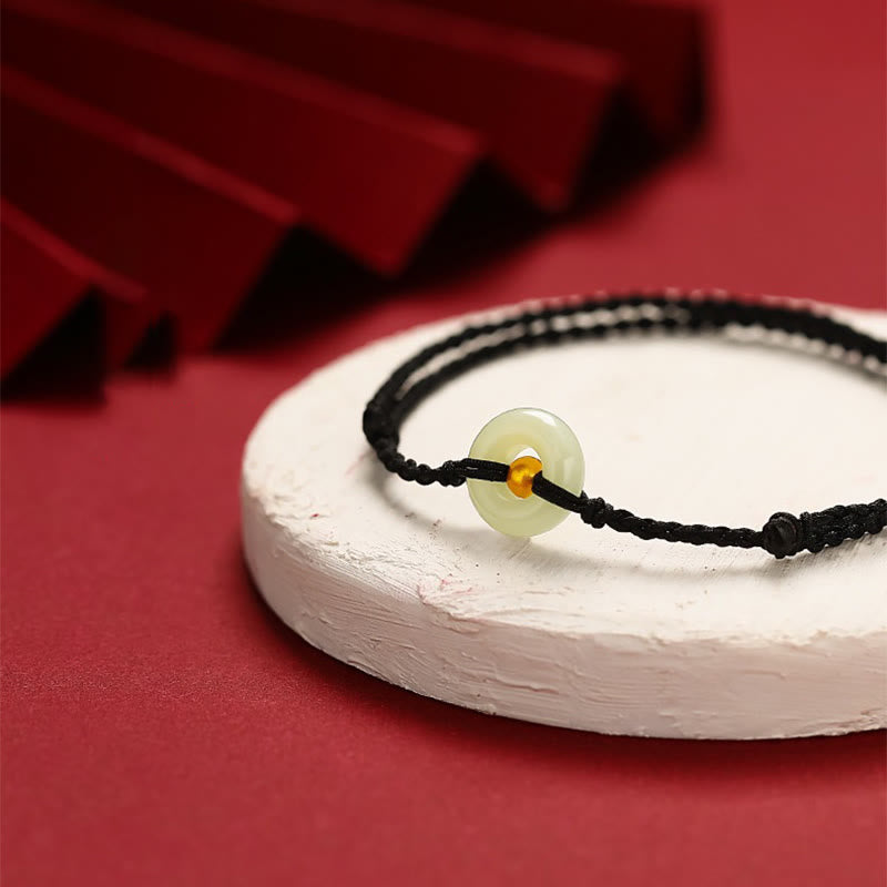 999 Gold Bead Hetian Jade Luck Bracelet with Peace Buckle