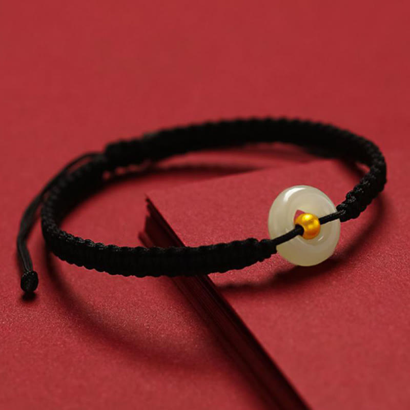 999 Gold Bead Hetian Jade Luck Bracelet with Peace Buckle