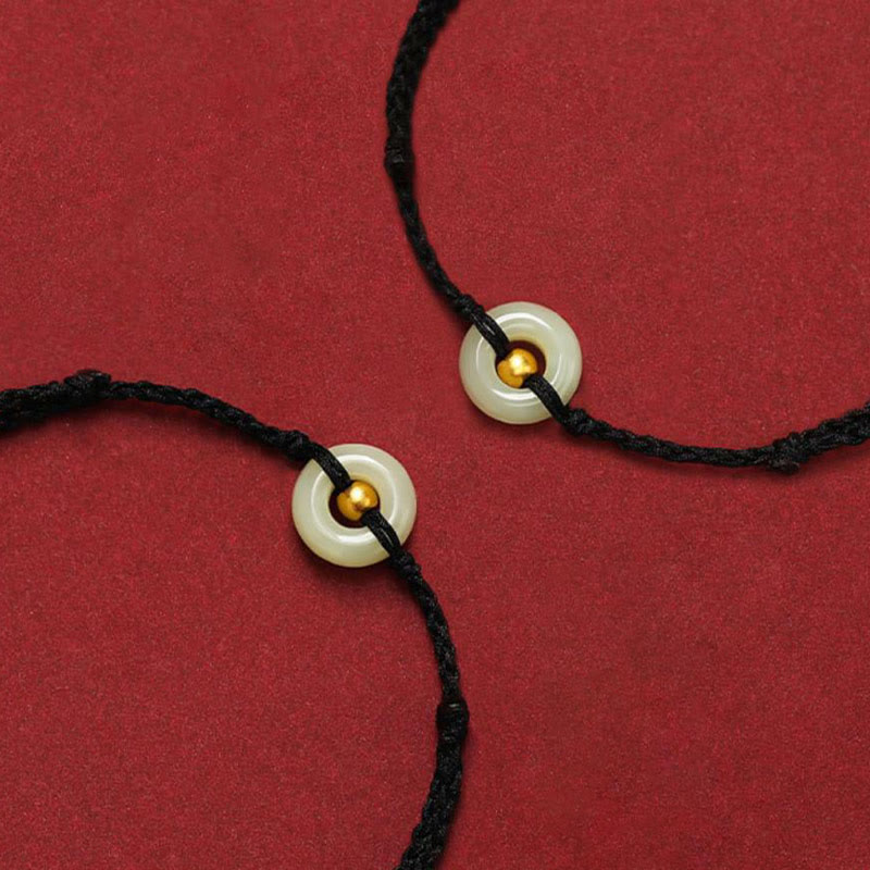 999 Gold Bead Hetian Jade Luck Bracelet with Peace Buckle