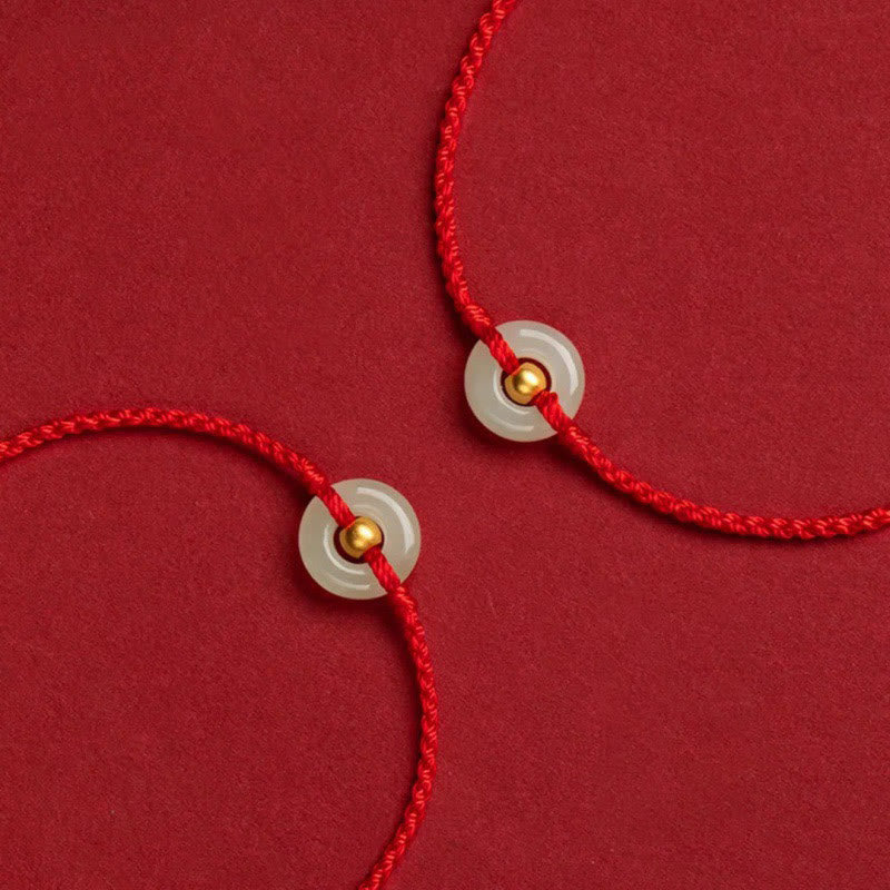 999 Gold Bead Hetian Jade Luck Bracelet with Peace Buckle