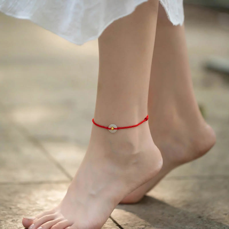 999 Gold Bead Hetian Jade Luck Bracelet with Peace Buckle