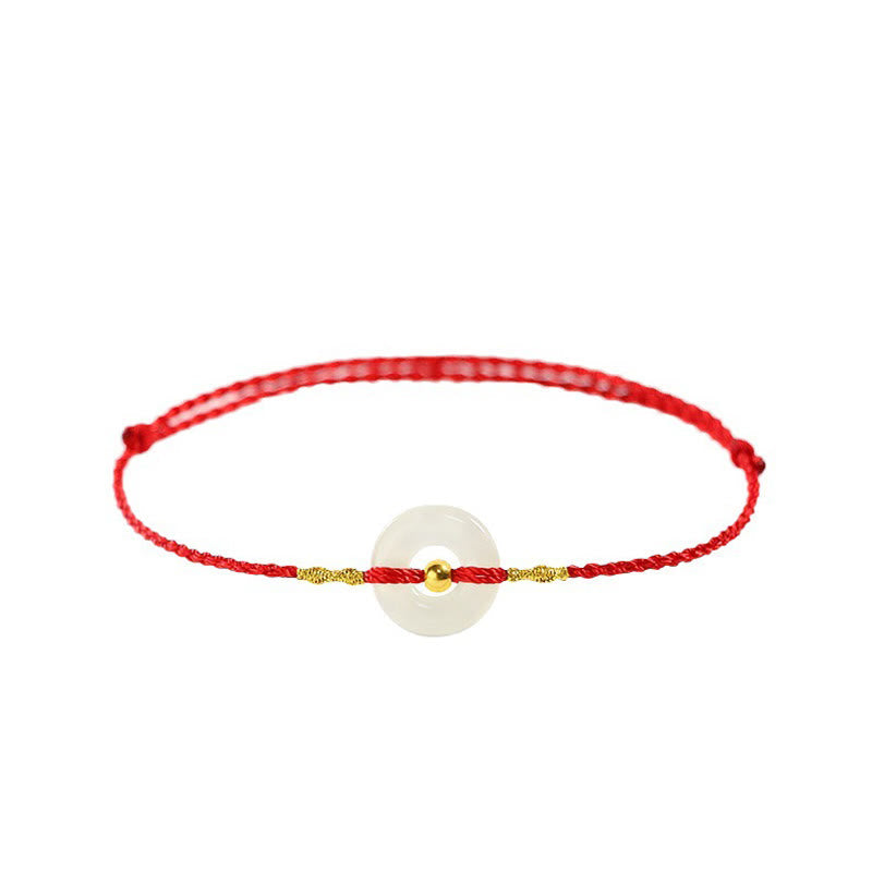 999 Gold Bead Hetian Jade Luck Bracelet with Peace Buckle