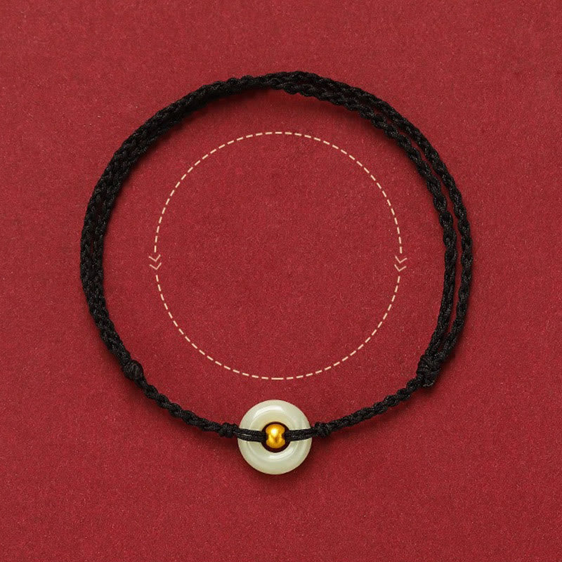 999 Gold Bead Hetian Jade Luck Bracelet with Peace Buckle