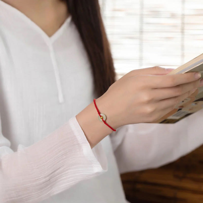 999 Gold Bead Hetian Jade Luck Bracelet with Peace Buckle