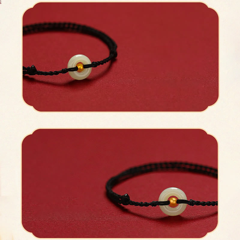 999 Gold Bead Hetian Jade Luck Bracelet with Peace Buckle