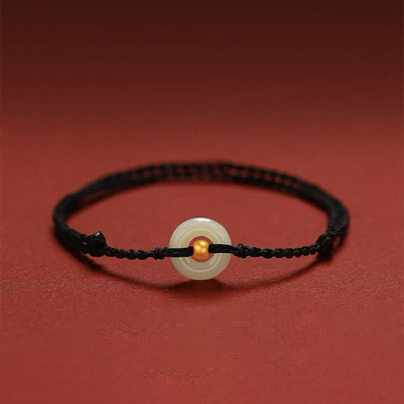 999 Gold Bead Hetian Jade Luck Bracelet with Peace Buckle
