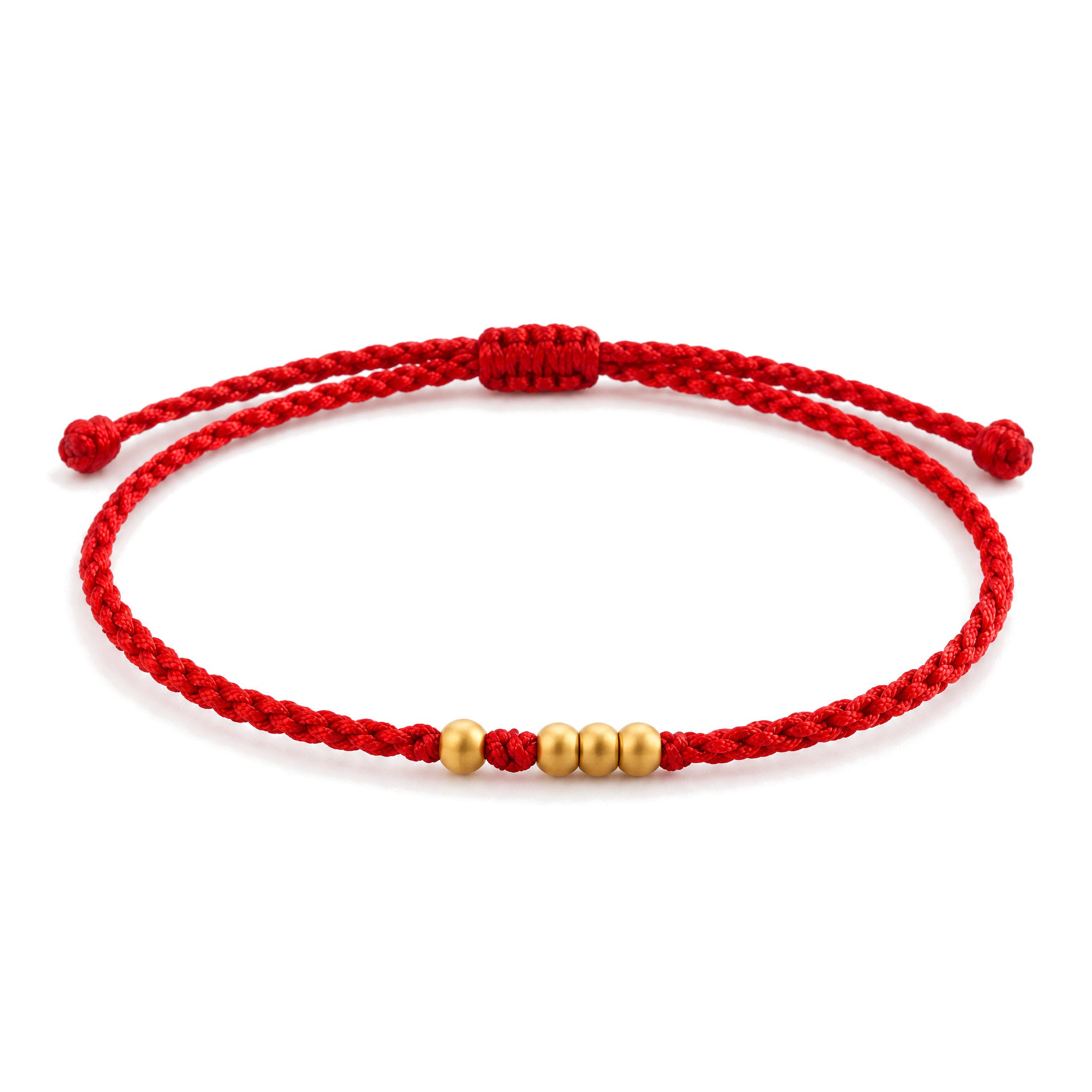 999 Gold Beads Red String Protection Bracelet for Couples, Red Rope, on a white background
