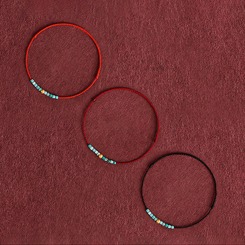 999 Gold Beads Turquoise Protection Braided Bracelet Anklet