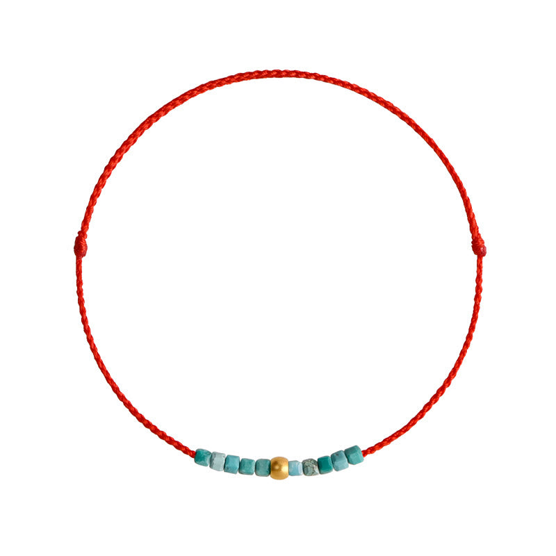 999 Gold Beads Turquoise Protection Braided Bracelet Anklet
