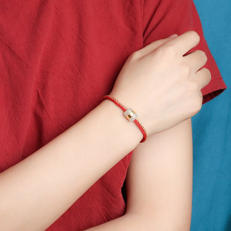 999 Gold Hetian White Jade Om Mani Padme Hum Fu Luck Bracelet