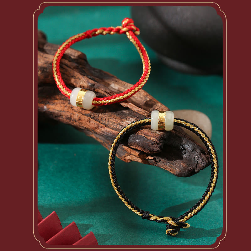 999 Gold Hetian White Jade Om Mani Padme Hum Fu Luck Bracelet