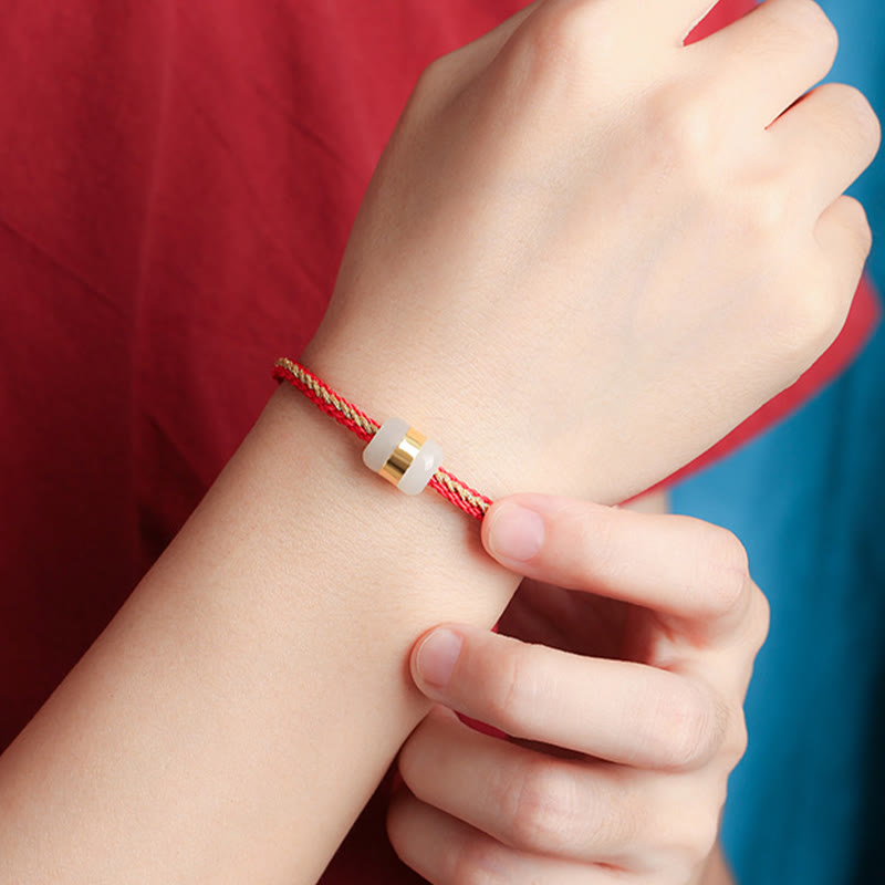 999 Gold Hetian White Jade Om Mani Padme Hum Fu Luck Bracelet