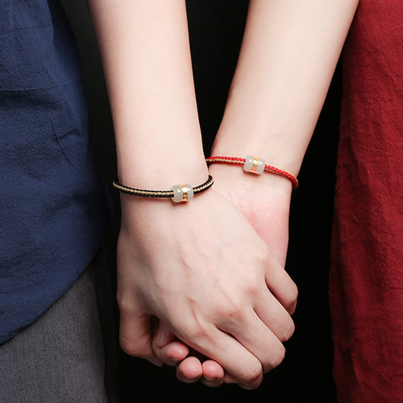 999 Gold Hetian White Jade Om Mani Padme Hum Fu Luck Bracelet