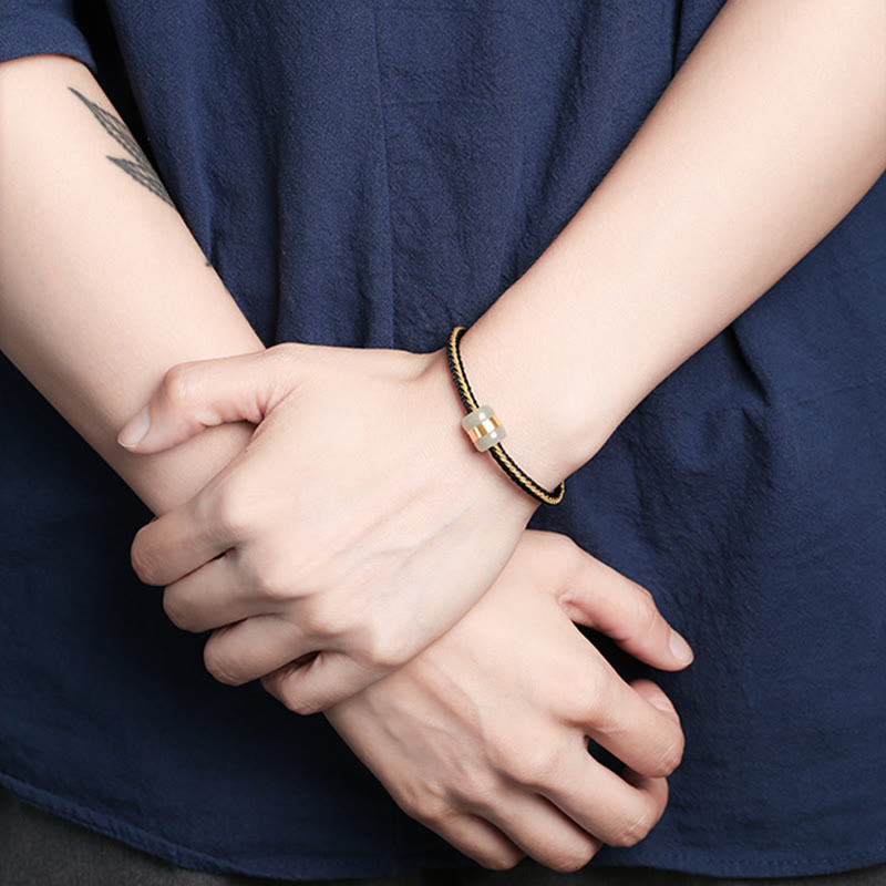 999 Gold Hetian White Jade Om Mani Padme Hum Fu Luck Bracelet