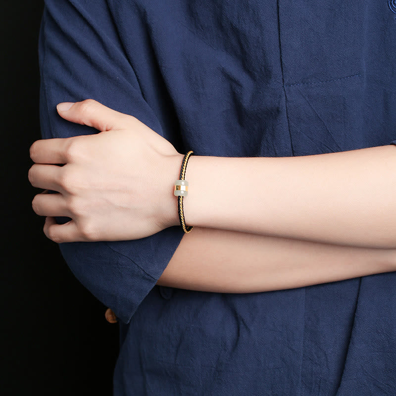 999 Gold Hetian White Jade Om Mani Padme Hum Fu Luck Bracelet